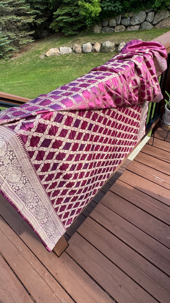 Magenta Mauve Rangkat Mashru Banarasi Silk Saree
