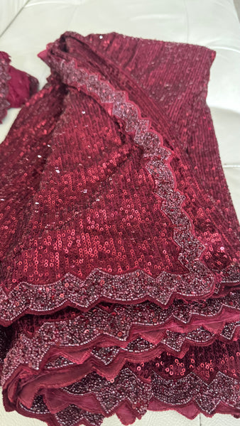 Maroon Sequin Saree with Lace Sequin border