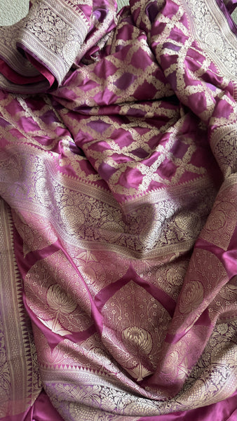Magenta Mauve Rangkat Mashru Banarasi Silk Saree