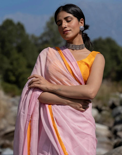 Soft Mul Cotton Pink Saree With Tassels