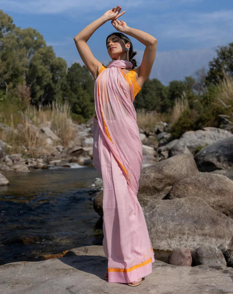 Soft Mul Cotton Pink Saree With Tassels