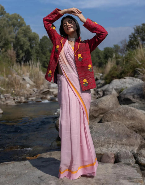 Soft Mul Cotton Pink Saree With Tassels