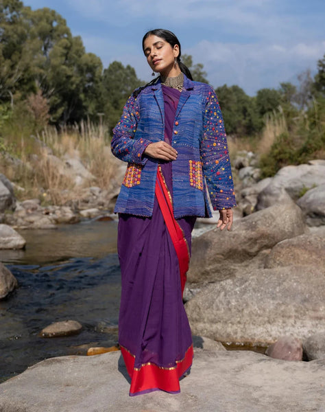 Soft Mul Cotton Purple Saree With Tassels