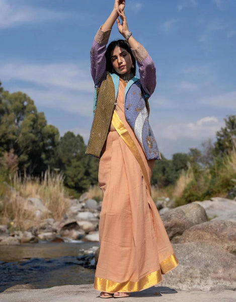 Soft Mul Cotton Beige Saree With Tassels