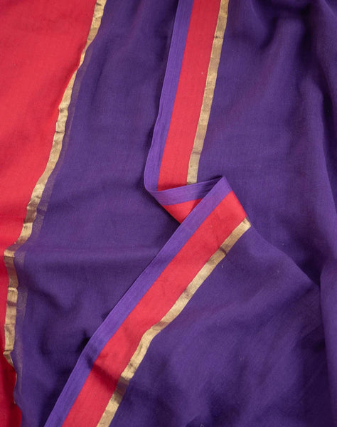 Soft Mul Cotton Purple Saree With Tassels