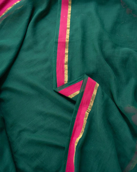 Soft Mul Cotton Green Saree With Tassels