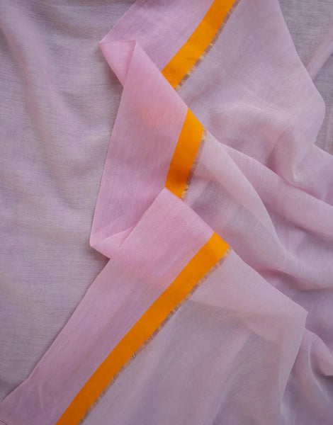 Soft Mul Cotton Pink Saree With Tassels