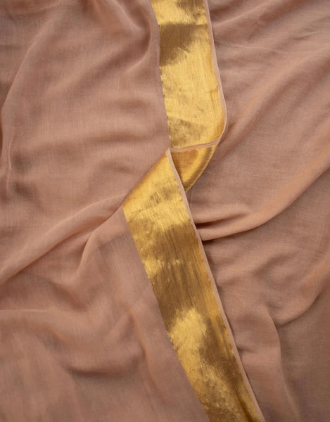 Soft Mul Cotton Beige Saree With Tassels