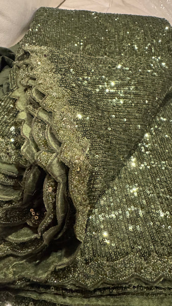 Olive Mehendi Green Georgette Sequins Saree