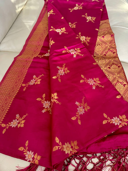 Rani Hot Pink Soft Floral Silk Saree