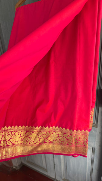 Iridescent Coral Pink Silk Saree