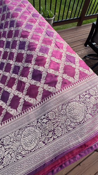 Magenta Mauve Rangkat Mashru Banarasi Silk Saree