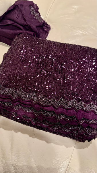 Deep Royal Purple Ombre Georgette Sequins Saree