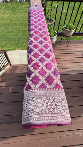 Magenta Mauve Rangkat Mashru Banarasi Silk Saree