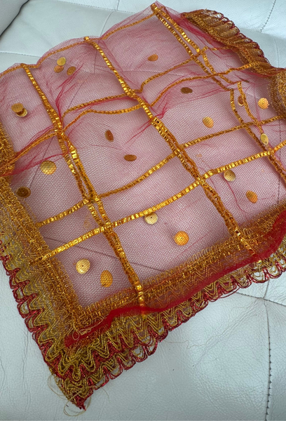 Baby Girls Red Dupatta Annaprasan Rice Ceremony