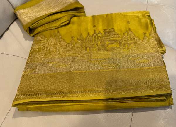 Kashi Elegance – Shade of Yellow and Gold Mashru Silk Banarasi Handloom Saree