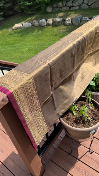 Tannish Gold Burgundy Maroon Pure Silk Kanchipuram Saree