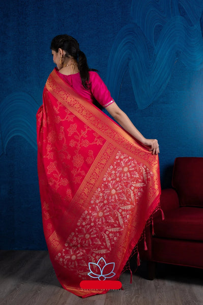 Pink Sequin Woven Banarasi Soft Silk Saree