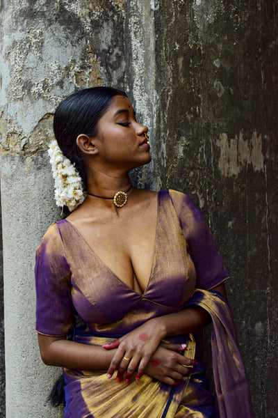 Readymade Jamuni Safar I Gold & Purple Dual Tone Tissue Blouse