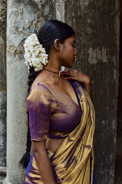 Readymade Jamuni Safar I Gold & Purple Dual Tone Tissue Blouse