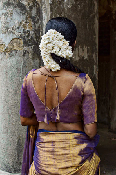Readymade Jamuni Safar I Gold & Purple Dual Tone Tissue Blouse