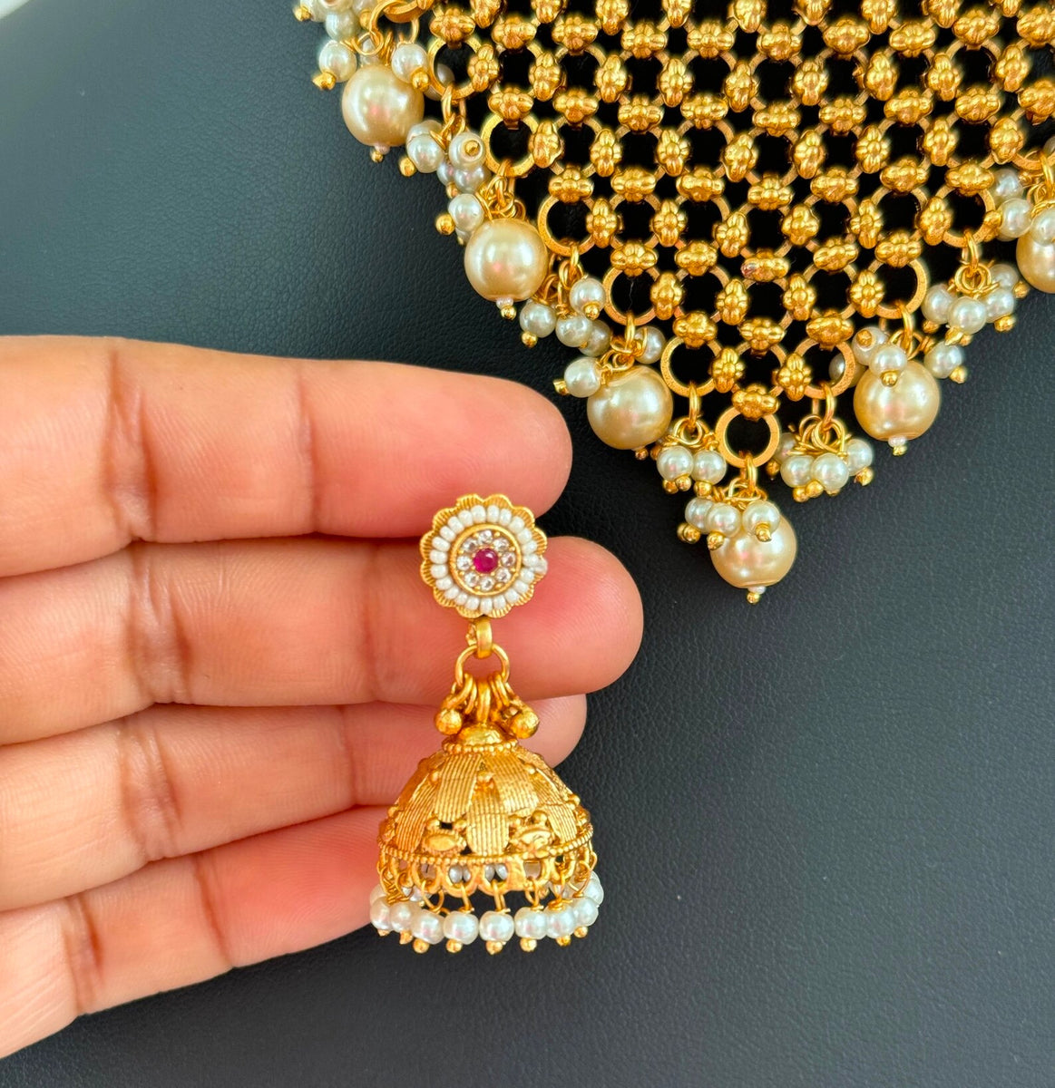 Gold-Plated Beaded Reindeer Meenakari Choker Jewellery Set