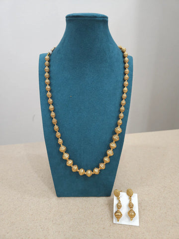 Gold Beaded Necklace Golden Brass Gold-Plated Jewelry Set