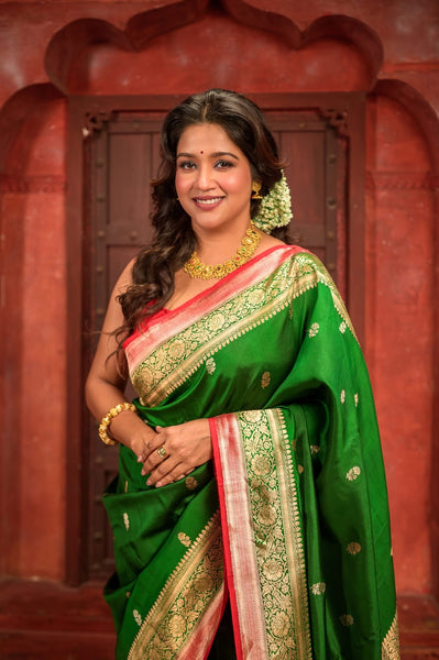 Katan Silk Banarasi Saree in Green