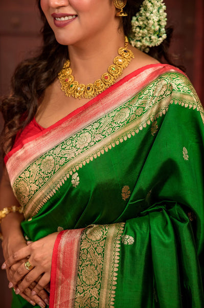 Katan Silk Banarasi Saree in Green
