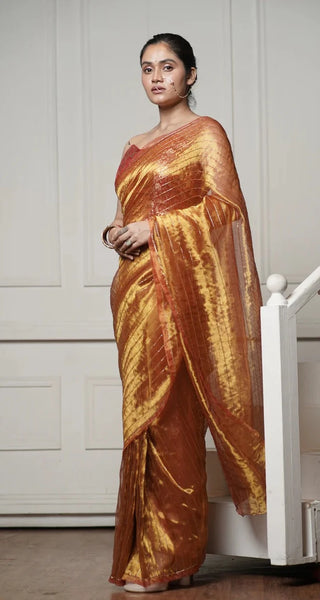 Fiery Gold Tissue Noorani Saree