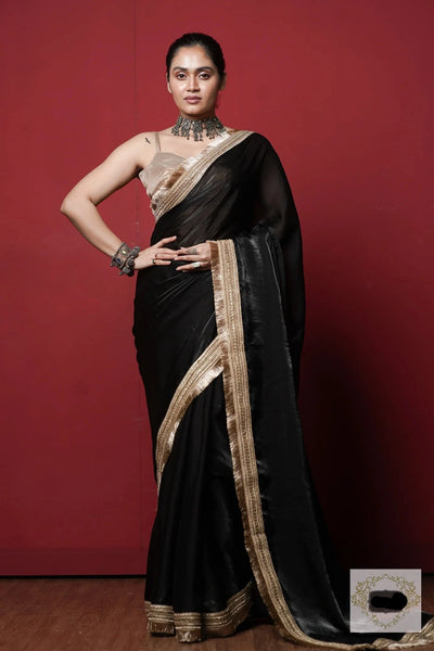 Black and Gold Glass Organza Saree