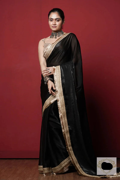 Black and Gold Glass Organza Saree