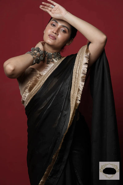 Black and Gold Glass Organza Saree