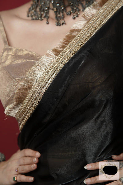 Black and Gold Glass Organza Saree