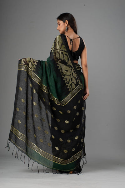 GREEN ORGANIC LINEN JAMDANI SAREE
