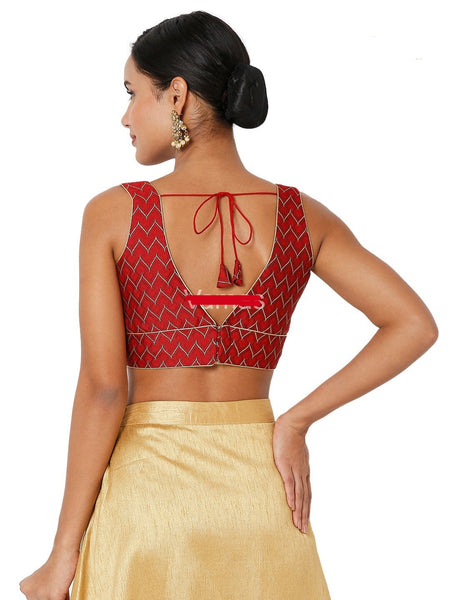 Readymade Women’s Brocade Padded Back Open Elbow Maroon Sleeves Saree Blouse