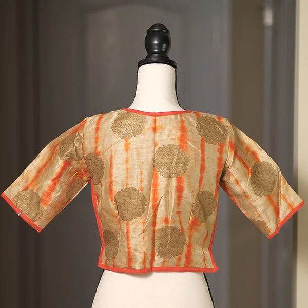 Readymade Orange and Gold Cotton Silk Designer Choli Blouse