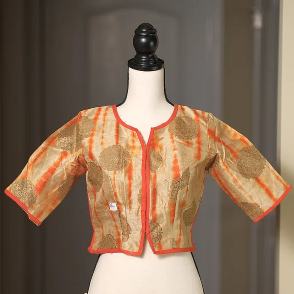 Readymade Orange and Gold Cotton Silk Designer Choli Blouse