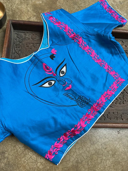 Readymade Blue and White Pure Cotton Embroidery Blouse