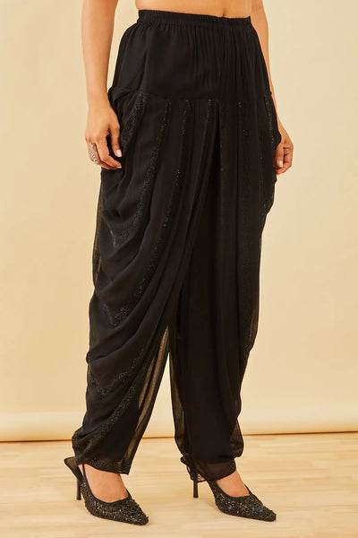 Black Georgette Embellished Dhoti Suit Set with Dupatta