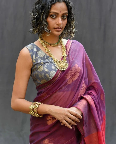 Readymade Grey Silk Sleeveless Blouse With Floral Design