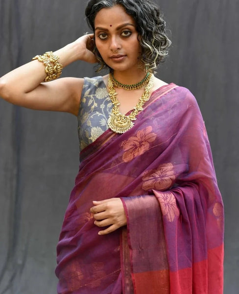 Readymade Grey Silk Sleeveless Blouse With Floral Design