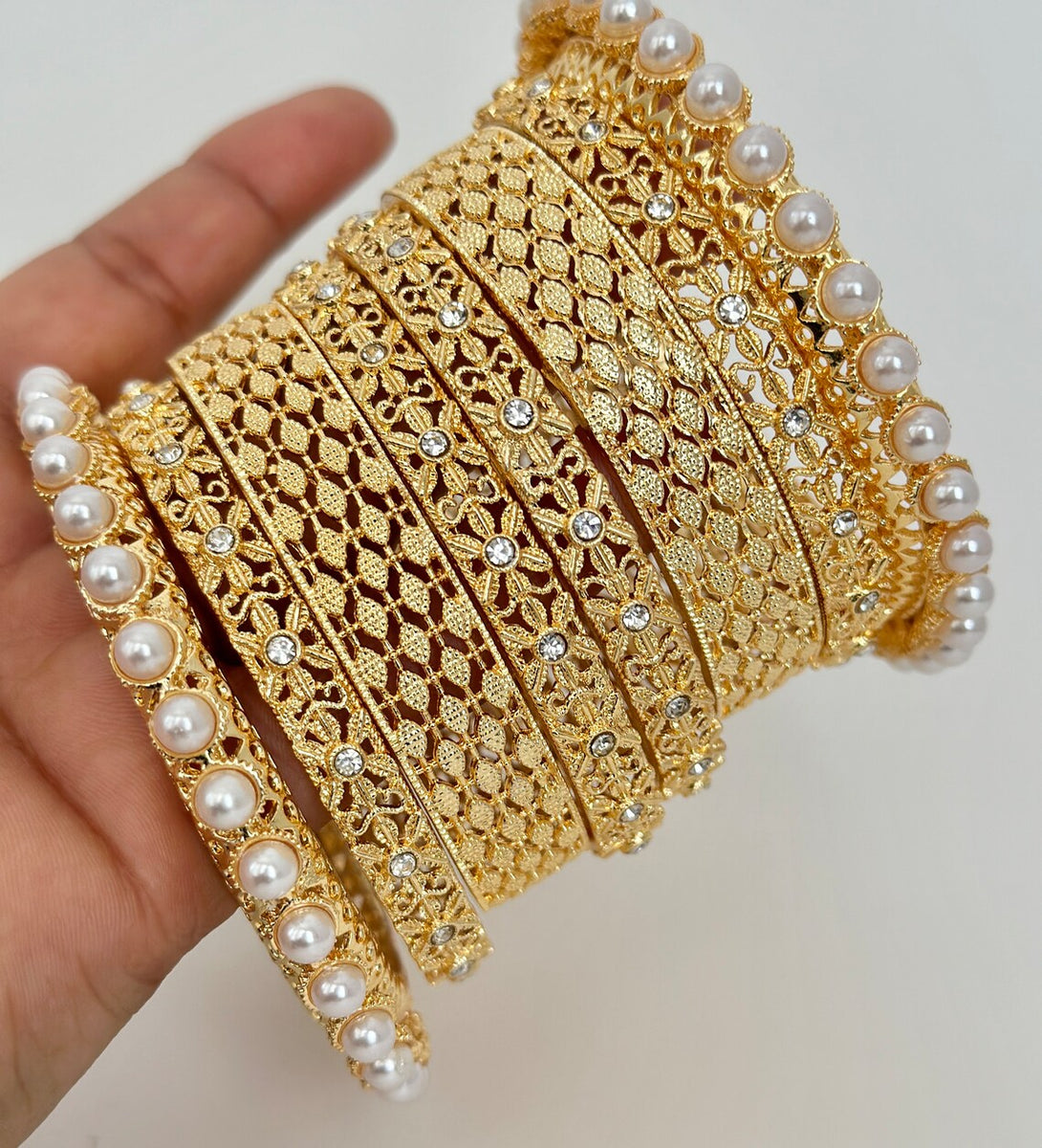 Gold Pearl Bangle Piece Chooda Set –