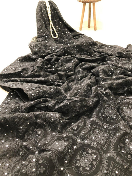 Black Pure Georgette Chikankari Saree