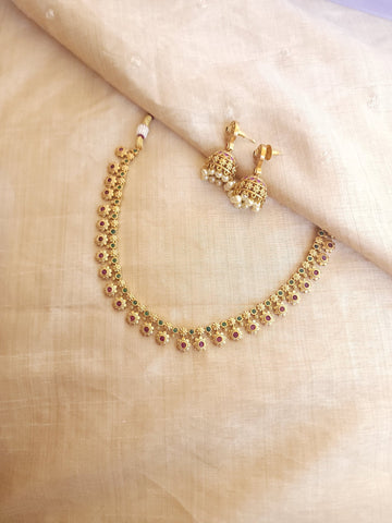 Bhani goldplated statement choker necklace set with Green and Red Stone