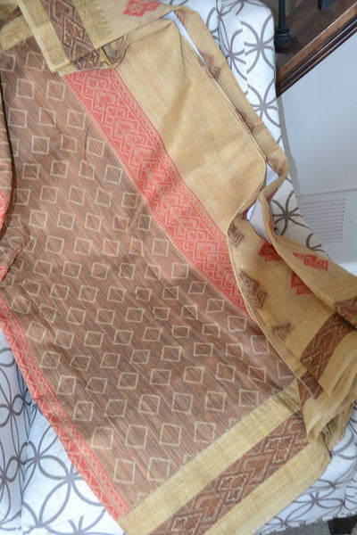 Woven Tussar Silk Saree in Beige