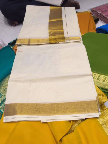White & Gold Pure Kerala Cotton Saree