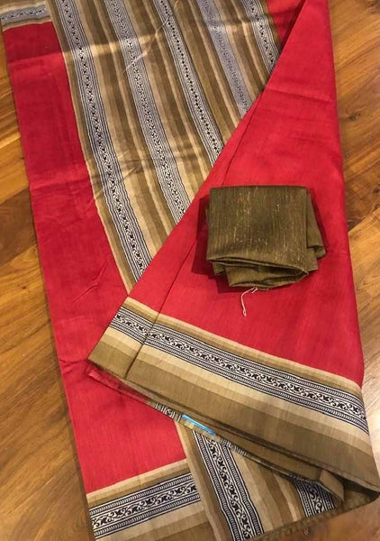 Soft Red Handloom Silk Saree
