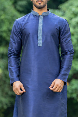 Manyavar Men's Royal Blue Kurta Pajama Set