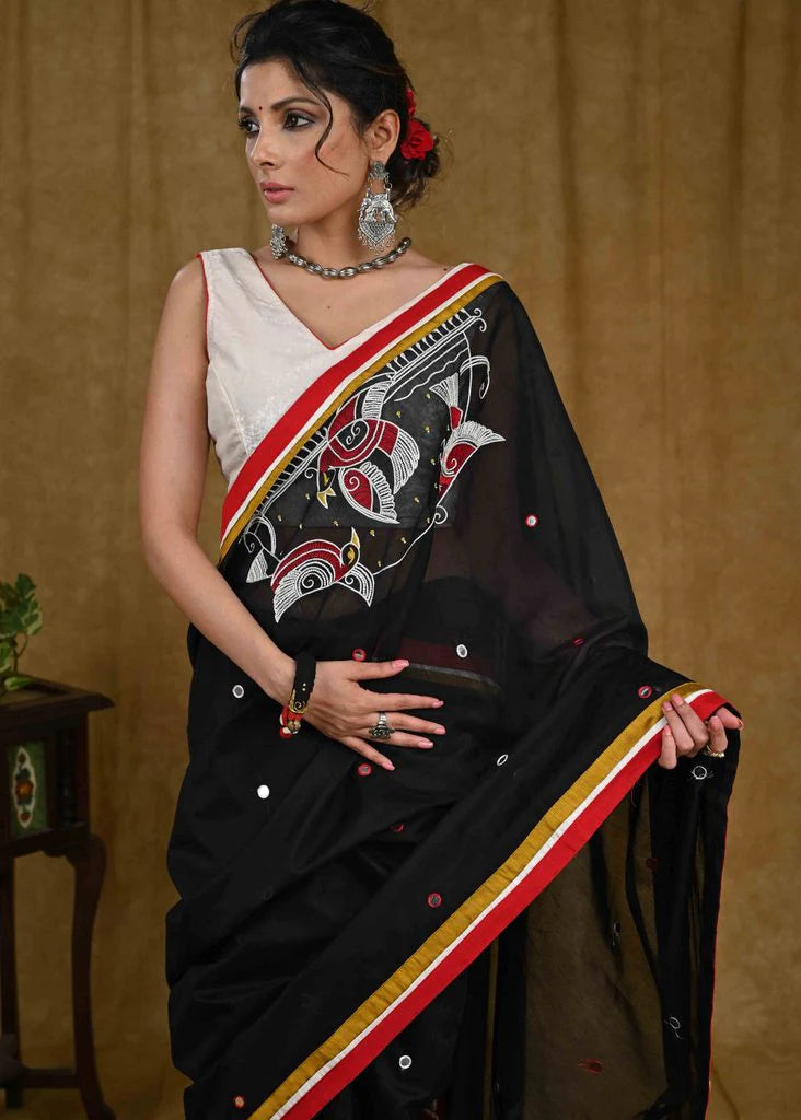 Tarisa Black Throw Set In Chanderi main image 1